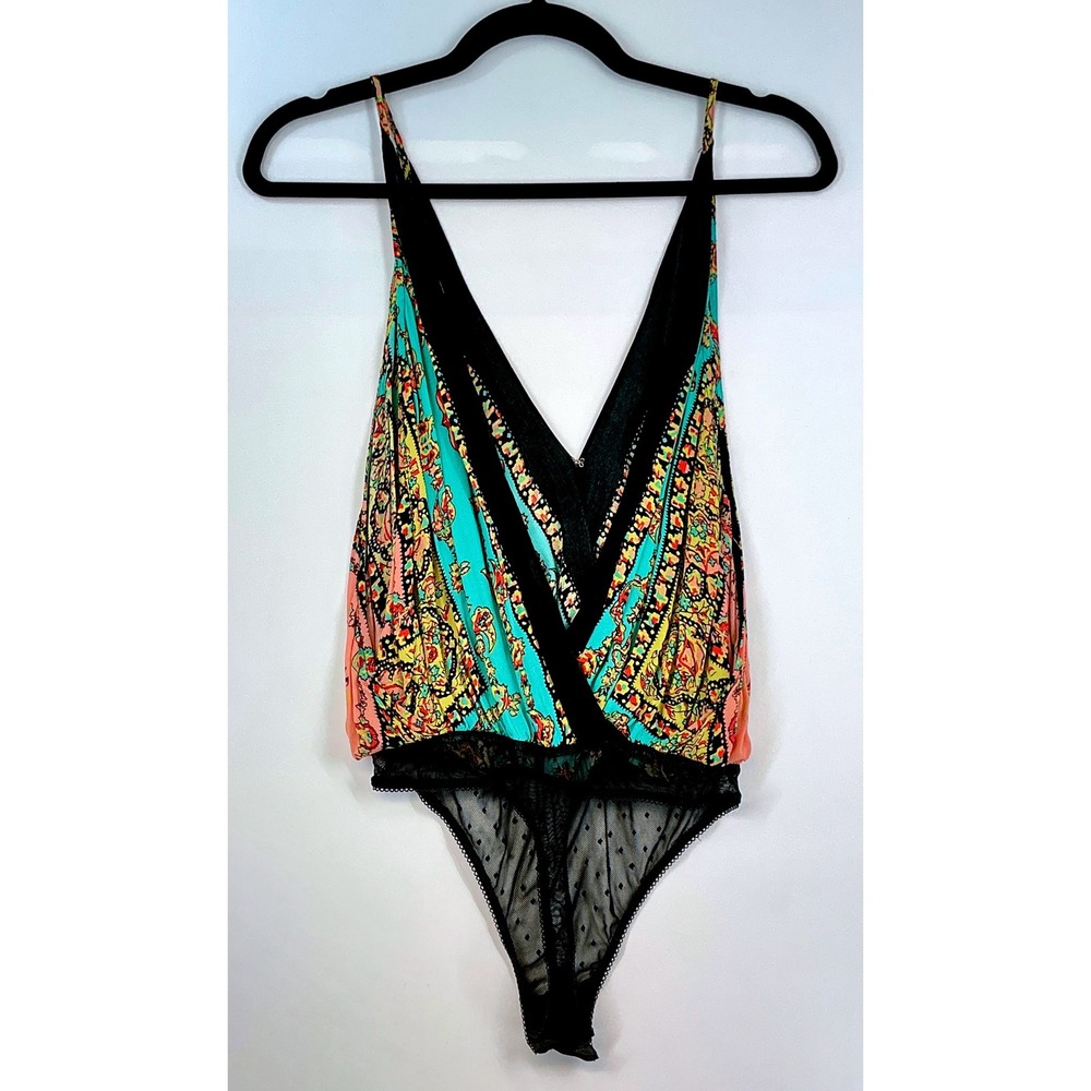 Intimately Free People Boarder Babe Paisley Mesh Bodysuit Sz S Festival Lingerie - Picture 2 of 10